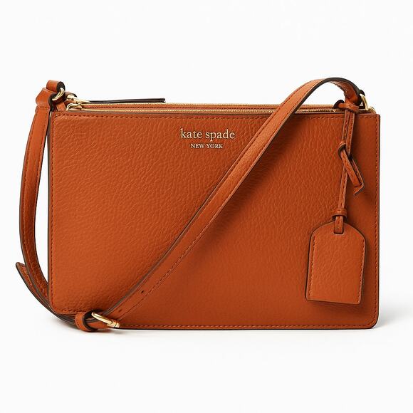 Kate Spade New York Cognac Pebbled Leather Crossbody Bag with Gold Hardware COA - Picture 1 of 5